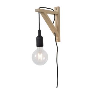 Lucide Fix - Wandleuchte mit Schalter am Kabel - 3,2 x 19 x 22 cm - schwarz und helles Holz