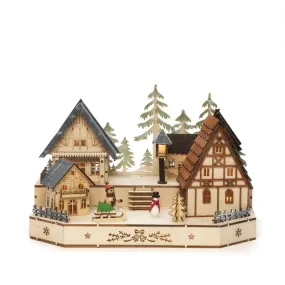 Konstsmide Weihnachtsbeleuchtung - batteriebetriebenes Holzdorf - 30 x 20 x 20 cm - braun
