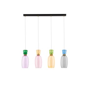 Nova Luce Pluma - Hängelampe - 96 x 150 x 15 cm - 36W LED inkl. - Gold, glänzender Jaspis, violettes, gelbes, rosa, hellgrünes, hellblaues und cyanfarbenes Glas