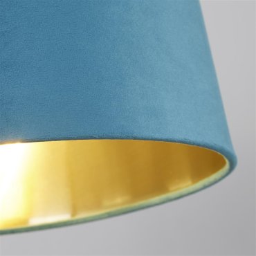 Trommel-Lampenschirm Searchlight – Ø 30 x 20 cm – petrolblau und gebürstetes Gold