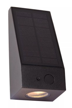 Lucide Irwin - Außenwandleuchte mit Solar-Tag/Nacht-Sensor - 8,1 x 8 x 18 cm - 2W dimmbare LED inkl. - IP54 - schwarz