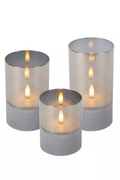 Lucide Velas - Satz von 3 batteriebetriebenen Tischlampen - Ø 8 x 15 - grau