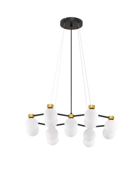 Nova Luce Ovalino - Hängelampe - 73 x 143 x 64 cm - gold satiniert, matt schwarz und Opal weiß