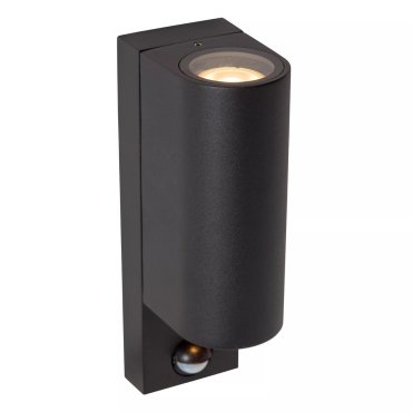 Lucide Zaro Round - Außenwandleuchte mit Sensor - 7 x 10,4 x 23 cm - IP65 - schwarz