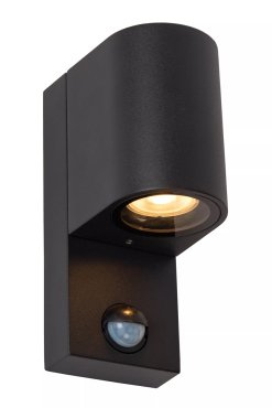 Lucide Zaro Round - Außenwandleuchte mit Sensor - 7 x 10,4 x 17 cm - IP65 - schwarz