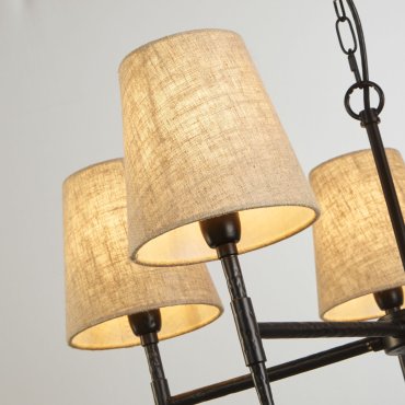 Searchlight Gothic - Kronleuchter - Ø 66 x 130 cm - schwarzes und natürliches Leinen