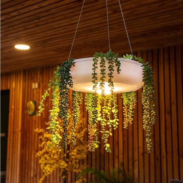 New Garden Elba 39 - wiederaufladbare Hängeleuchte mit Fernbedienung - Ø 39 x 10 cm - dimmbare LED inkl. - IP54 - weiß