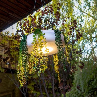 New Garden Elba 59 - wiederaufladbare Pendelleuchte mit Fernbedienung - Ø 59 x 15 cm - dimmbare LED inkl. - IP54 - weiß