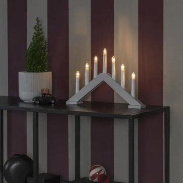 Konstsmide Weihnachtsbeleuchtung - Weihnachtsleuchter aus Holz - 40,5 x 5 x 26,5 cm - matt beige