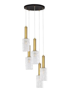 Nova Luce Certa - Hängelampe - Ø 35 x 150 cm - klarglas, messinggold und schwarz