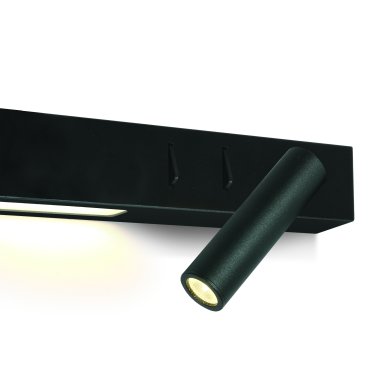 ONE Light Reading Spot - Wandspot rechts mit Schalter - 30 x 3,5 x 5 cm - 3W + 6W LED inkl. - schwarz