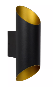 Lucide Quirijn - Wandleuchte - 9,6 x 12,1 x 30 cm - Schwarz und Messing