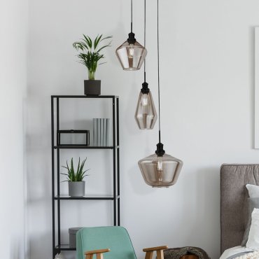 Searchlight Mia - Pendelleuchte - Ø 51 x 150 cm - mattschwarzes und geräuchertes Glas