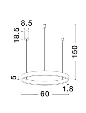 Nova Luce Elowen - Pendelleuchte - Ø 60 x 150 cm - 60W dimmbare LED inkl - silber