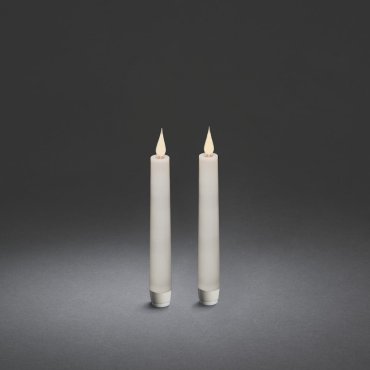Konstsmide - 2er Set Flackerkerzen mit 3D Flamme auf Batterien mit Fernbedienung - Ø 2,5 x 21 cm - weiß