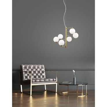 Nova Luce Agrigento - Pendelleuchte - Ø 45 x 150 cm - Opal und antikes Messing