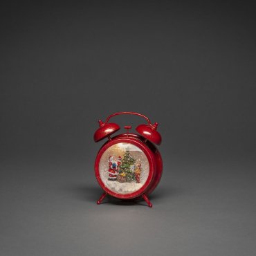 Konstsmide Weihnachtsbeleuchtung - Schneelaterne Uhr mit Weihnachtsmann auf Batterien - 14 x 8 x 19 cm - rot