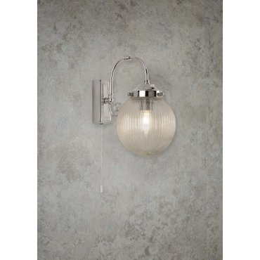 Searchlight Belvue - Wandleuchte mit Zugschalter - 16 x 27 cm - IP44 - Chrom