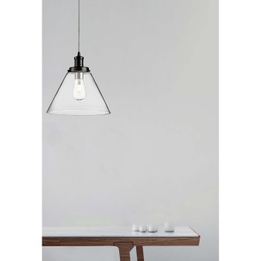 Searchlight Pyramid - Hängeleuchte - Ø 29 x 100 cm - transparent und mattschwarz