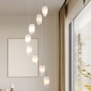 Searchlight Rocky - Hängeleuchte - Ø 32 x 120 cm - Messing satiniert und weiß
