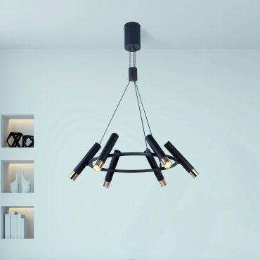 Searchlight Cylinder - Pendelleuchte - Ø 70 x 130 cm - 6 x 3,4W dimmbare LED inkl - schwarz und gold