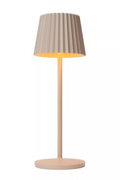 Lucide Justine - kabellose Outdoor-Tischleuchte mit Ladestation - Ø 13,5 x 38 cm - 2W dimmbare LED inkl - IP54 - beige