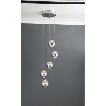 Searchlight Ice Ball - Pendelleuchte - Ø 26 x 102 cm - 5 x 6W dimmbare LED inkl - chrom und transparent