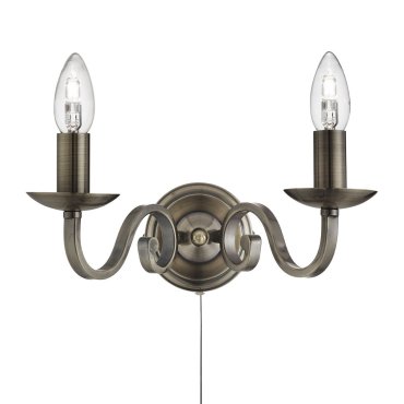 Searchlight Richmond - Wandleuchte mit Zugschalter - 30 x 16 cm - Messing antik