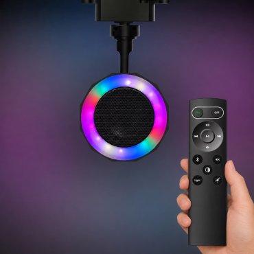 Leuchtenkönig LED Track Speaker - Lautsprecher für Stromschiene - Bluetooth Lautsprecher mit RGB Beleuchtung und Fernbedienung - 3 Phasen Schienensystem - schwarz