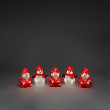 Konstsmide Weihnachtsbeleuchtung - 5 dekorative Schnee- und Weihnachtsmänner - 7 x 13 x 400 cm - IP44 - rot und weiß