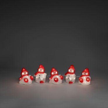 Konstsmide Weihnachtsbeleuchtung - 5 dekorative Schneemänner - 8,5 x 12,5 x 400 cm - IP44 - rot und weiß