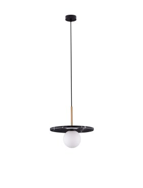 Nova Luce Idor - Hängelampe - Ø 30 x 185 cm - schwarzer Marmor und Opalglas