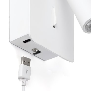 Faro Suau - Wandleuchte mit Schalter und USB-Anschluss - 9,5 x 14 x 17 cm - 3W LED inkl. - matt weiß