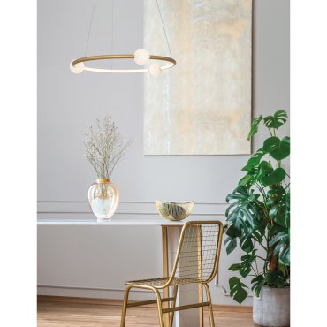 Nova Luce Celia - Pendelleuchte mit Fernbedienung - Ø 64 x 120 cm - 36W dimmbare LED inkl. - satiniertes Gold und Opal