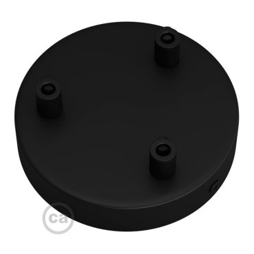 Creative Cables - schlankes Design 3-Loch zylindrische Metalldeckenkappe mit Metallkabelhalter - Ø 120 mm - schwarz