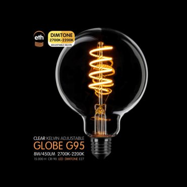 ETH LED-Spiralkugel - Ø 9,5 cm - E27 - dimtone - 6W - 2700K bis 2200K - transparent