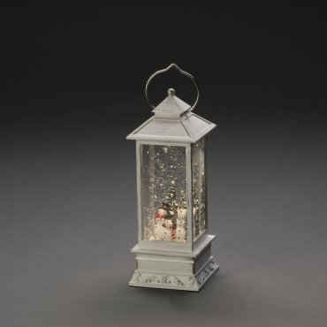 AUSSTELLUNGSSTÜCK - Konstsmide Weihnachtsbeleuchtung - batteriebetriebene Deko-Laterne mit Schneemännern - 10,5 x 10,5 x 27,5 cm - weiß