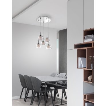 Nova Luce Boccale - Hängeleuchte - Ø 30 x 120 cm - 5 x 33W Halogen inkl. - Chrom und transparent
