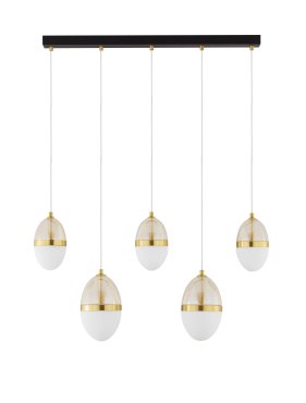 Nova Luce Egna - Hängelampe - 86 x 120 x 15 cm - 58W LED inkl. - Opal, Cognacglas, gold und schwarz