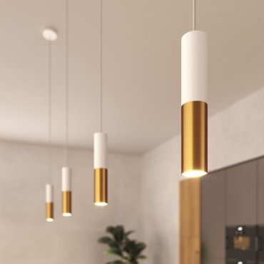 Creative Cables Double Tube - Pendelleuchte 1L - Ø 12,5 x Ø 6 x 190 cm - gebürstete Bronze und Weiß