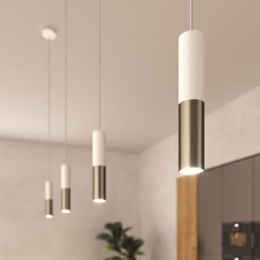 Creative Cables Double Tube - Pendelleuchte 1L - Ø 12,5 x Ø 6 x 190 cm - mattweiß und titanfarben