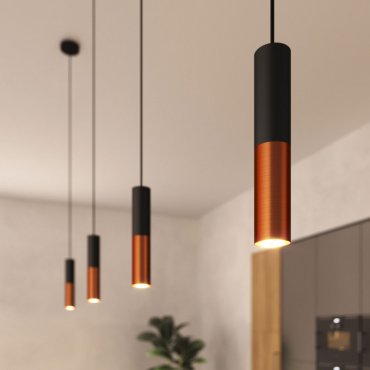 Creative Cables Double Tube - Hängeleuchte 1L - Ø 12,5 x Ø 6 x 190 cm - gebürstetes Kupfer und schwarz