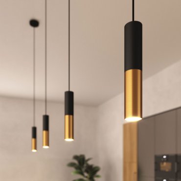 Creative Cables Double Tube - Hängeleuchte 1L - Ø 12,5 x Ø 6 x 190 cm - gebürstete Bronze und Schwarz