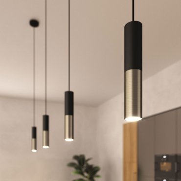 Creative Cables Double Tube - Hängeleuchte 1L - Ø 12,5 x Ø 6 x 190 cm - gebürstetes Titan und schwarz