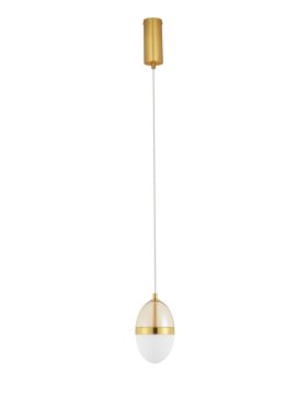 Nova Luce Egna - Hängelampe - Ø 12 x 120 cm - 13W LED inkl. - Opal, Cognacglas und gold