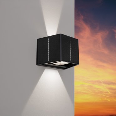 Century Italia Up&amp;Down - Außenwandleuchte mit 2 einstellbaren solarbetriebenen Lichtstrahlen mit Tag-Nacht-Sensor - 15,4 x 9,6 x 9,9 cm - 3,3W LED inkl. - IP54 - schwarz - 4000K