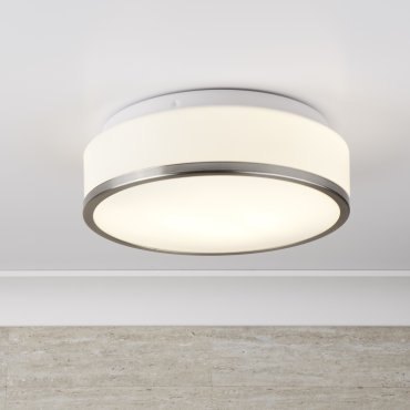Searchlight Discs - Badezimmer-Deckenleuchte - Ø 29 x 9,5 cm - IP44 - opal und satiniert silber