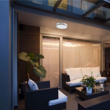 Searchlight LED Outdoor - Außen-Deckenleuchte - Ø 29 x 8 cm - IP44 - Edelstahl und weiß