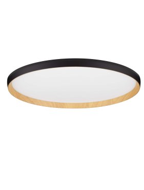 Nova Luce Vomos - Deckenleuchte - Ø 60 x 7 cm - 55W dimmbar LED inkl. - Sand schwarz und Holz