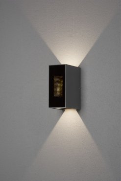 Konstsmide Cremona - Wandleuchte mit 2 verstellbaren Lichtkegeln und Flammeneffekt - 13,5 x 17 x 8 cm - 6W LED inkl. - IP54 - anthrazit